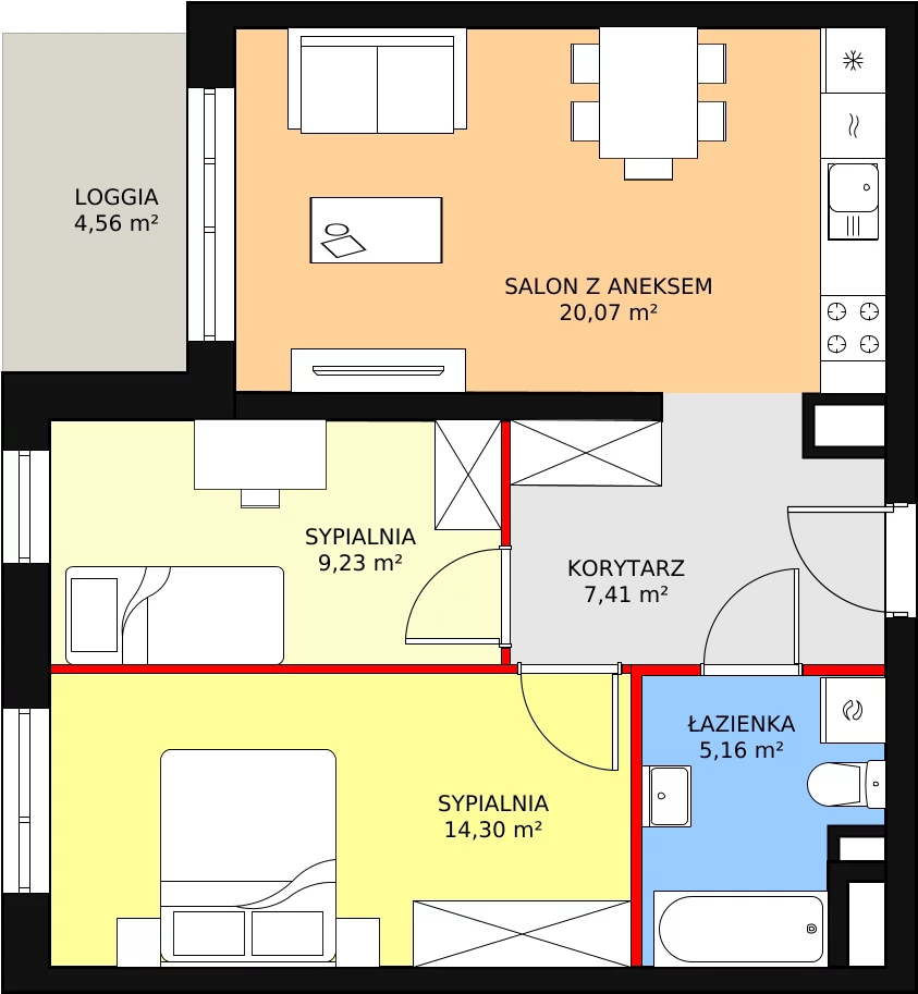 Mieszkanie 56,17 m², piętro 2, oferta nr B1-K2-2-3, Żerniki Na Novo, Wrocław, Żerniki, ul. Maxa Berga