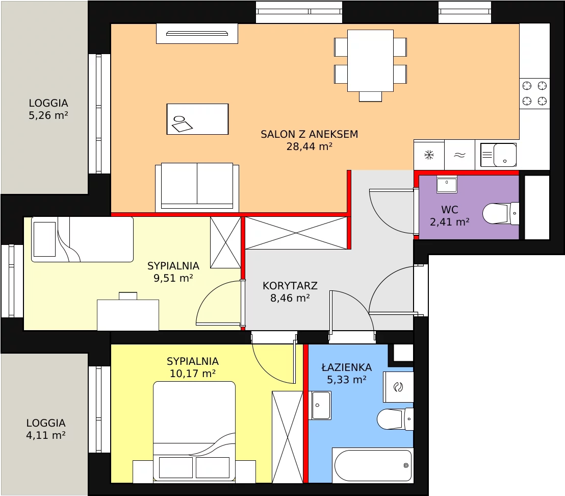 Mieszkanie 64,32 m², piętro 2, oferta nr B1-K2-2-4, Żerniki Na Novo, Wrocław, Żerniki, ul. Maxa Berga