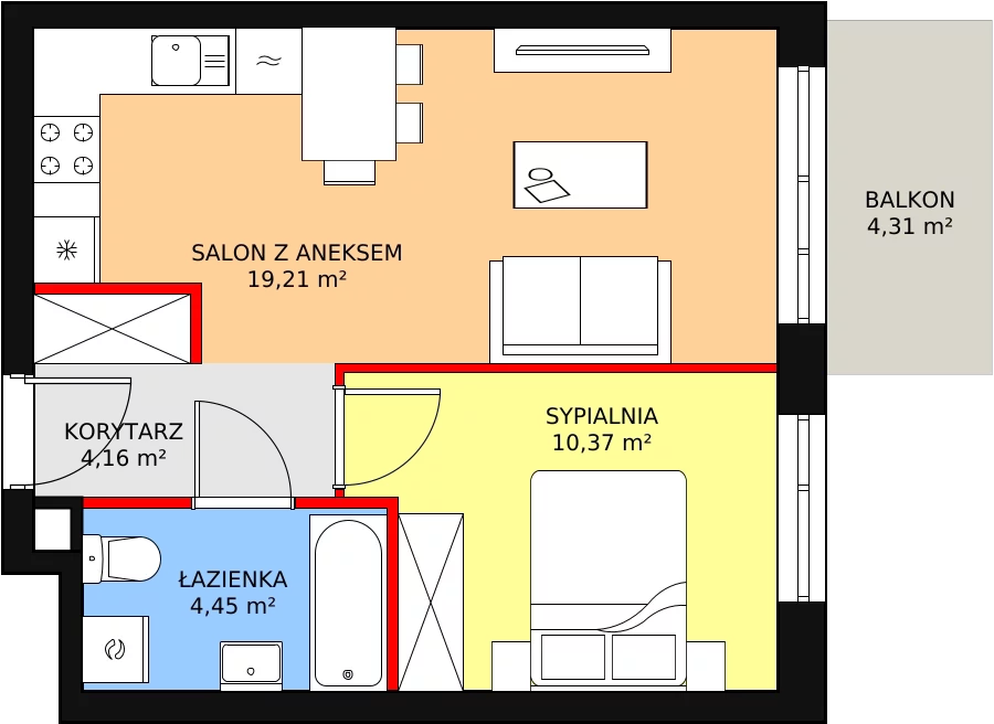 Mieszkanie 38,19 m², piętro 3, oferta nr B1-K1-3-9, Żerniki Na Novo, Wrocław, Żerniki, ul. Maxa Berga