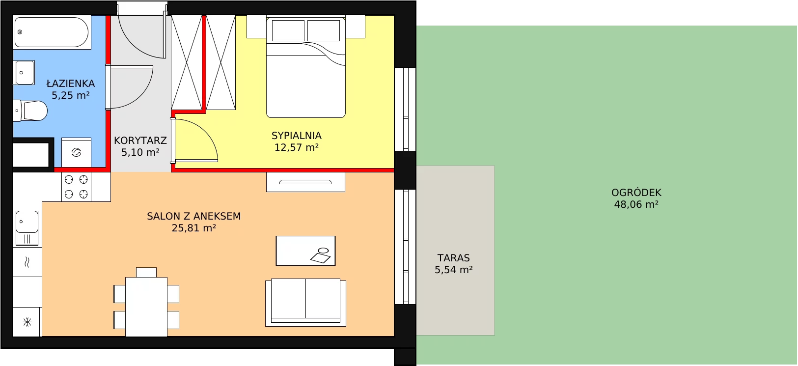 Mieszkanie 48,73 m², parter, oferta nr B2-K1-0-3, Żerniki Na Novo, Wrocław, Żerniki, ul. Maxa Berga