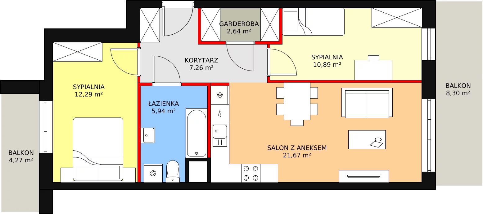 Mieszkanie 60,69 m², piętro 1, oferta nr B2-K1-1-5, Żerniki Na Novo, Wrocław, Żerniki, ul. Maxa Berga