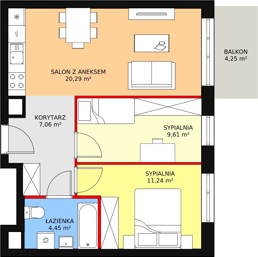 Mieszkanie 52,65 m², piętro 2, oferta nr B2-K1-2-2, Żerniki Na Novo, Wrocław, Żerniki, ul. Maxa Berga