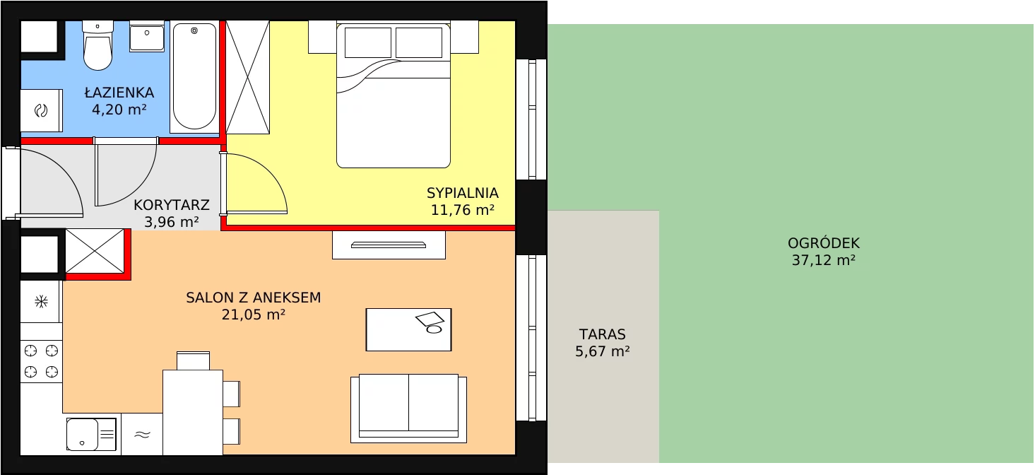 Mieszkanie 40,97 m², parter, oferta nr B3-K2-0-2, Żerniki Na Novo, Wrocław, Żerniki, ul. Maxa Berga