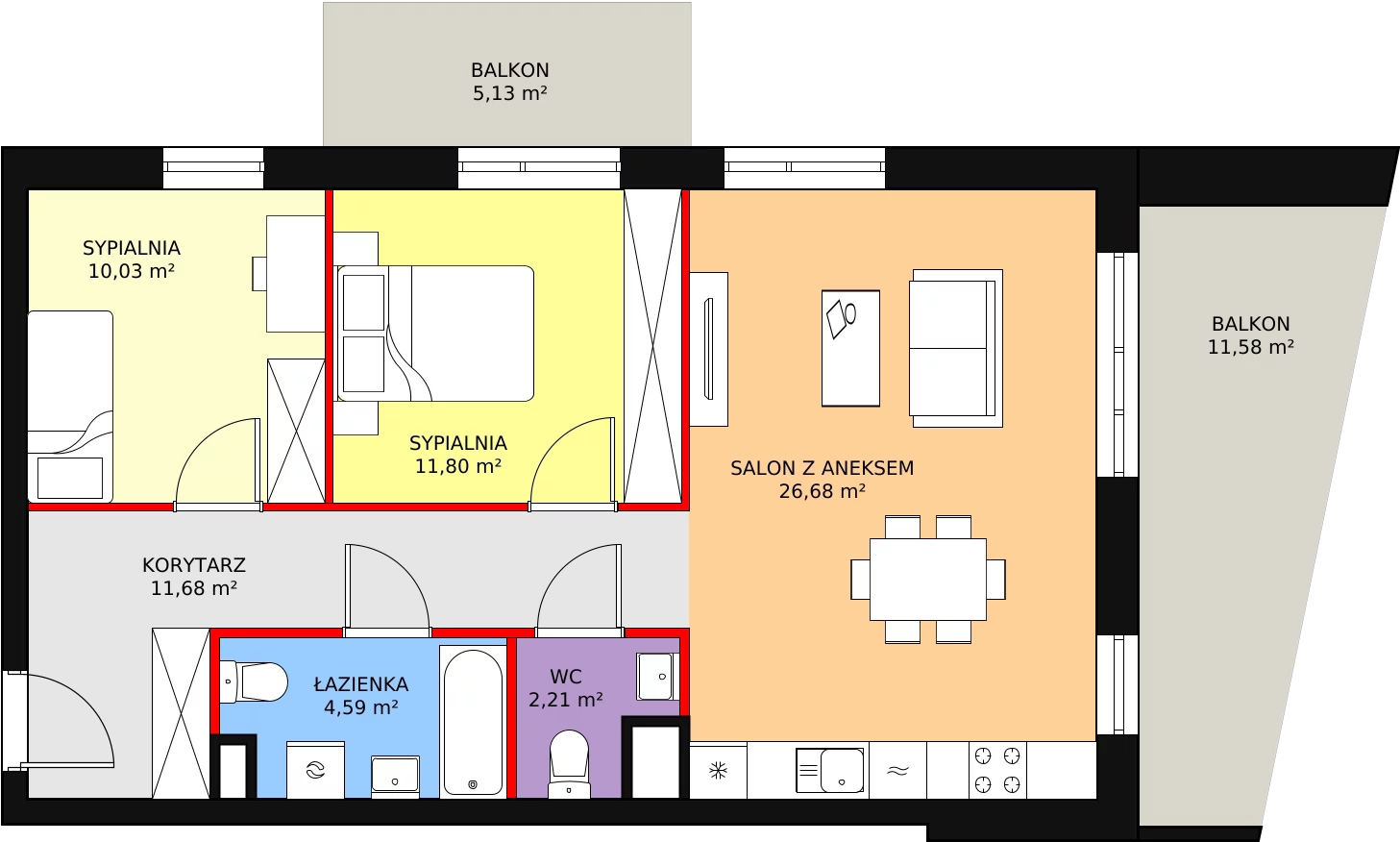 Mieszkanie 66,99 m², piętro 1, oferta nr B3-K1-1-3, Żerniki Na Novo, Wrocław, Żerniki, ul. Maxa Berga