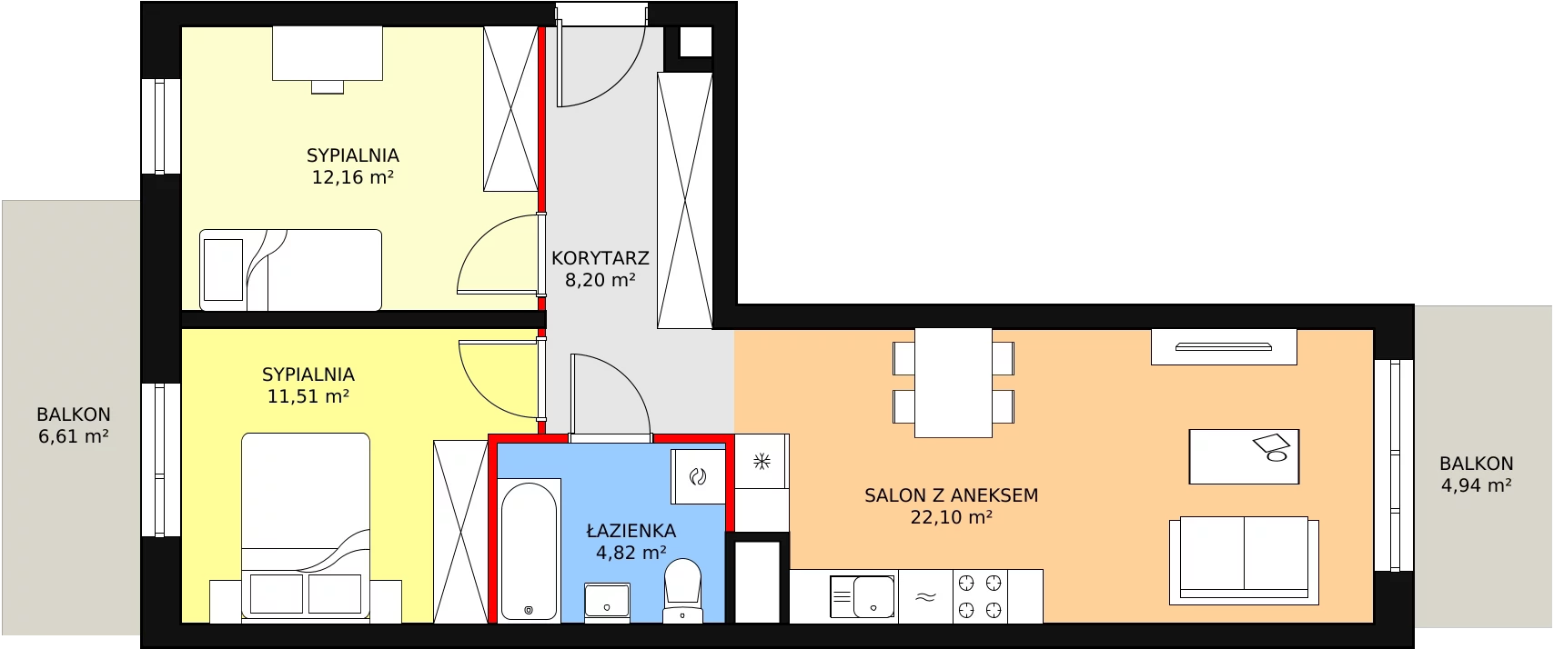 Mieszkanie 58,79 m², piętro 1, oferta nr B3-K2-1-4, Żerniki Na Novo, Wrocław, Żerniki, ul. Maxa Berga