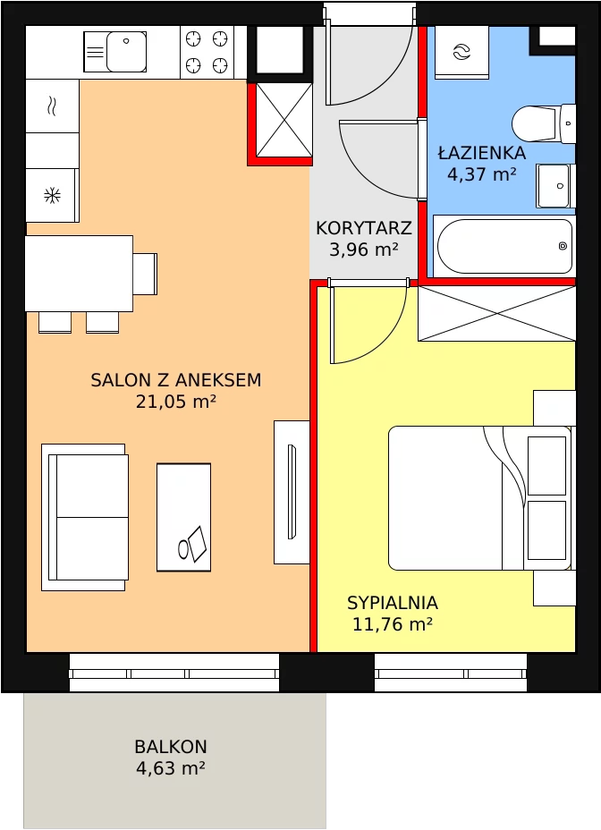 Mieszkanie 41,14 m², piętro 1, oferta nr B3-K2-1-3, Żerniki Na Novo, Wrocław, Żerniki, ul. Maxa Berga