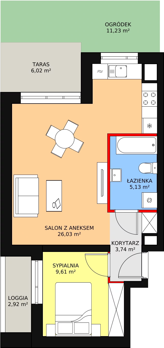 Mieszkanie 44,51 m², parter, oferta nr B4-K1-0-1, Żerniki Na Novo, Wrocław, Żerniki, ul. Maxa Berga