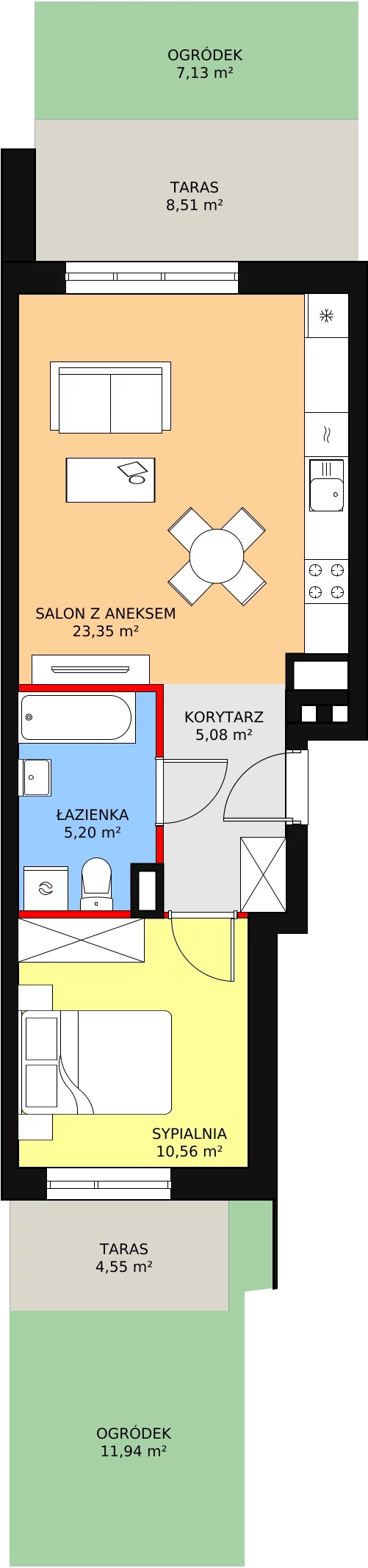 Mieszkanie 44,19 m², parter, oferta nr B4-K2-0-1, Żerniki Na Novo, Wrocław, Żerniki, ul. Maxa Berga