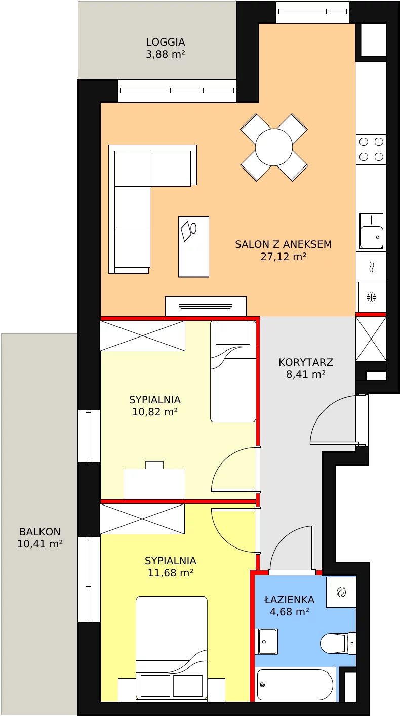 Mieszkanie 62,71 m², piętro 1, oferta nr B4-K1-1-1, Żerniki Na Novo, Wrocław, Żerniki, ul. Maxa Berga