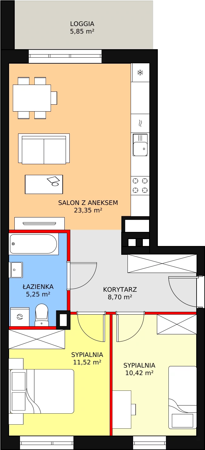 Mieszkanie 59,24 m², piętro 1, oferta nr B4-K2-1-1, Żerniki Na Novo, Wrocław, Żerniki, ul. Maxa Berga