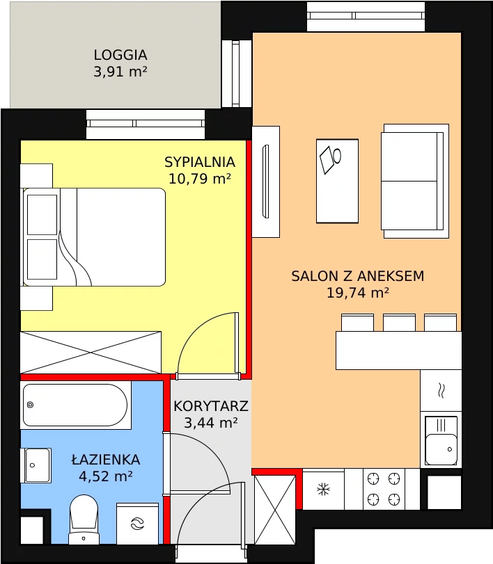 Mieszkanie 38,49 m², piętro 1, oferta nr B4-K2-1-2, Żerniki Na Novo, Wrocław, Żerniki, ul. Maxa Berga