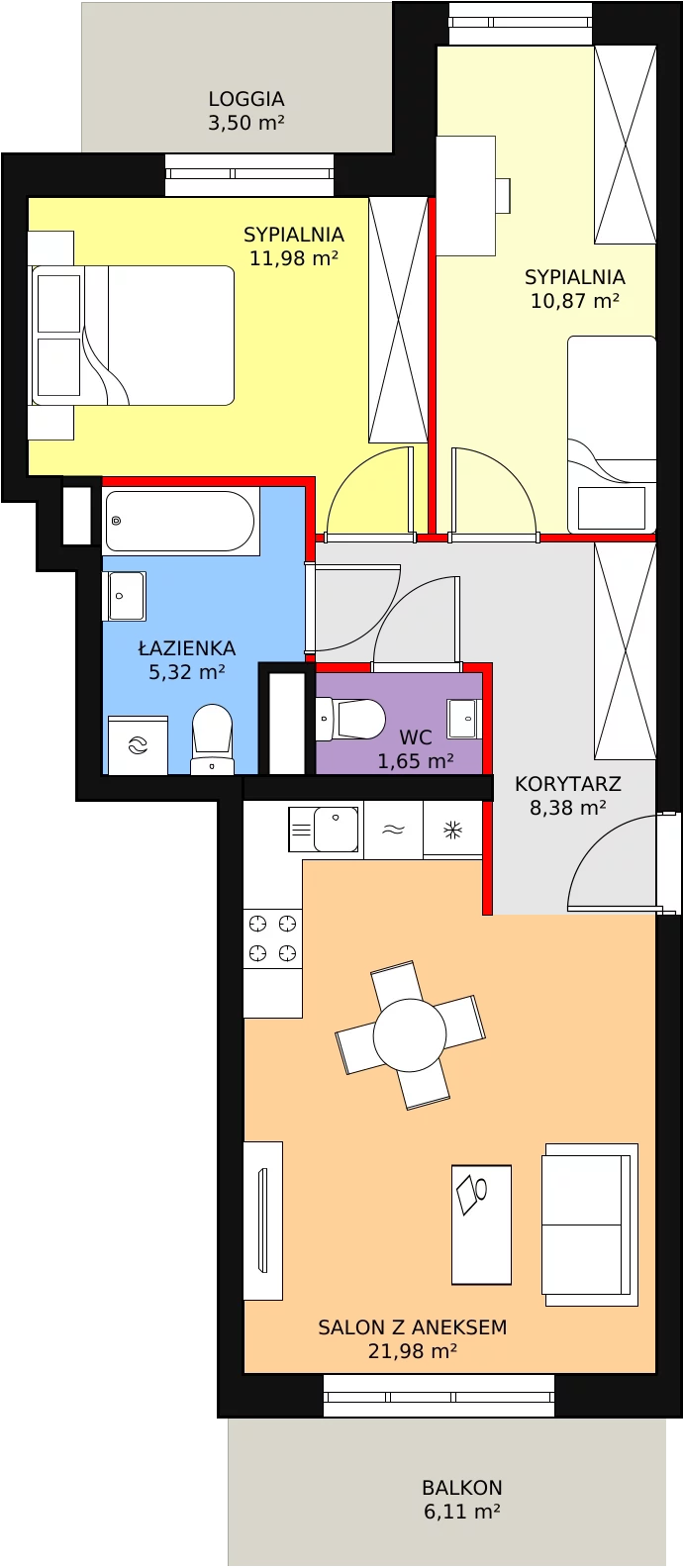 Mieszkanie 60,18 m², piętro 1, oferta nr B4-K3-1-1, Żerniki Na Novo, Wrocław, Żerniki, ul. Maxa Berga