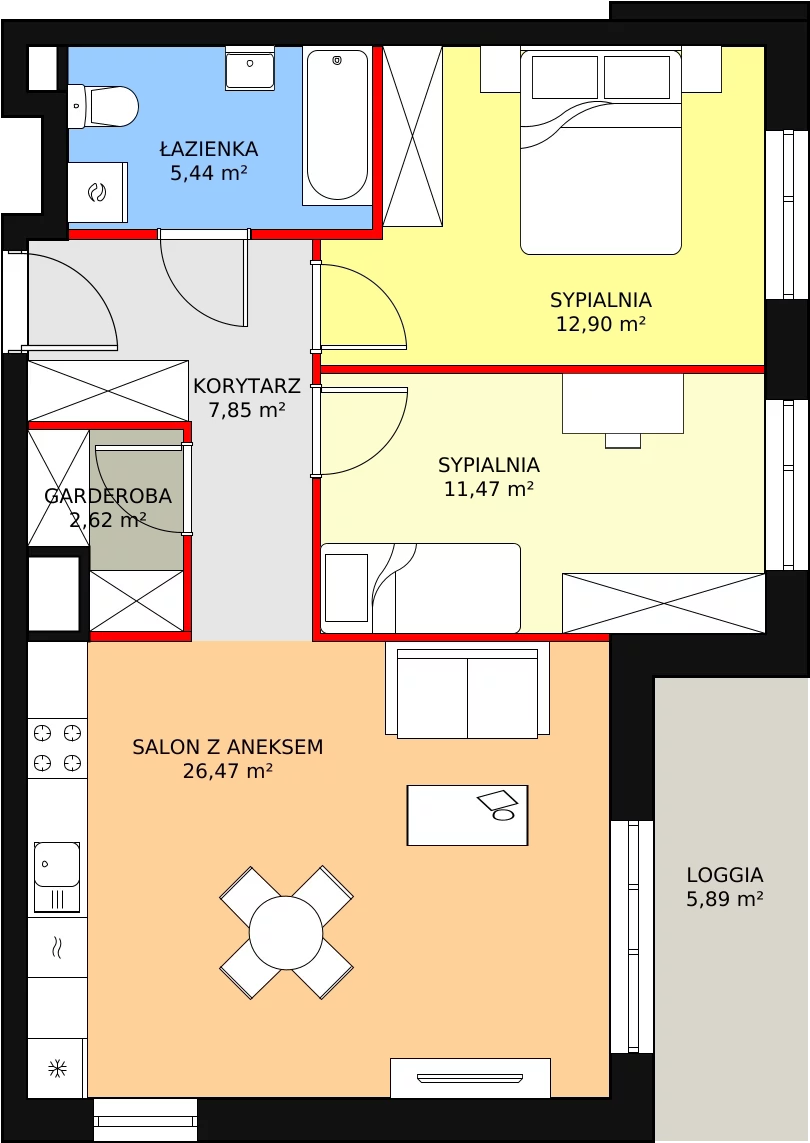 Mieszkanie 66,75 m², piętro 1, oferta nr B4-K3-1-3, Żerniki Na Novo, Wrocław, Żerniki, ul. Maxa Berga