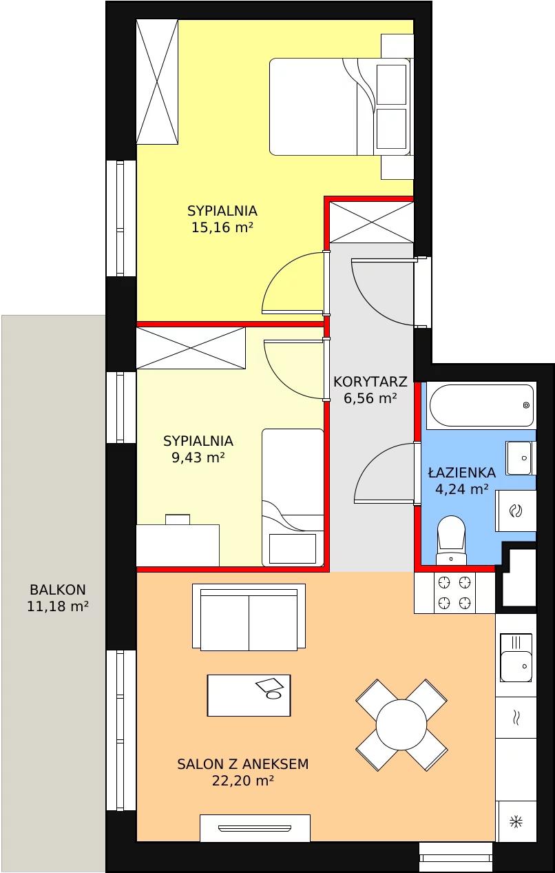 Mieszkanie 57,59 m², piętro 1, oferta nr B4-K3-1-4, Żerniki Na Novo, Wrocław, Żerniki, ul. Maxa Berga