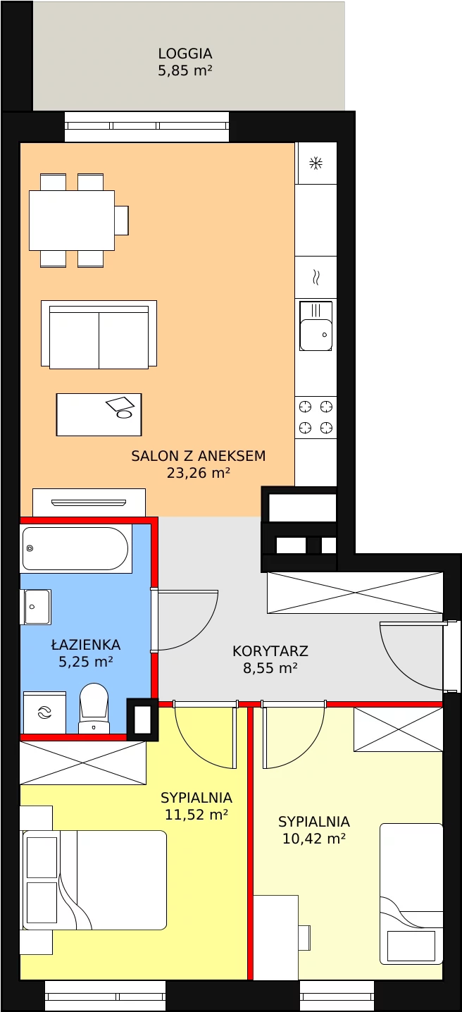 Mieszkanie 59,00 m², piętro 3, oferta nr B4-K2-3-1, Żerniki Na Novo, Wrocław, Żerniki, ul. Maxa Berga