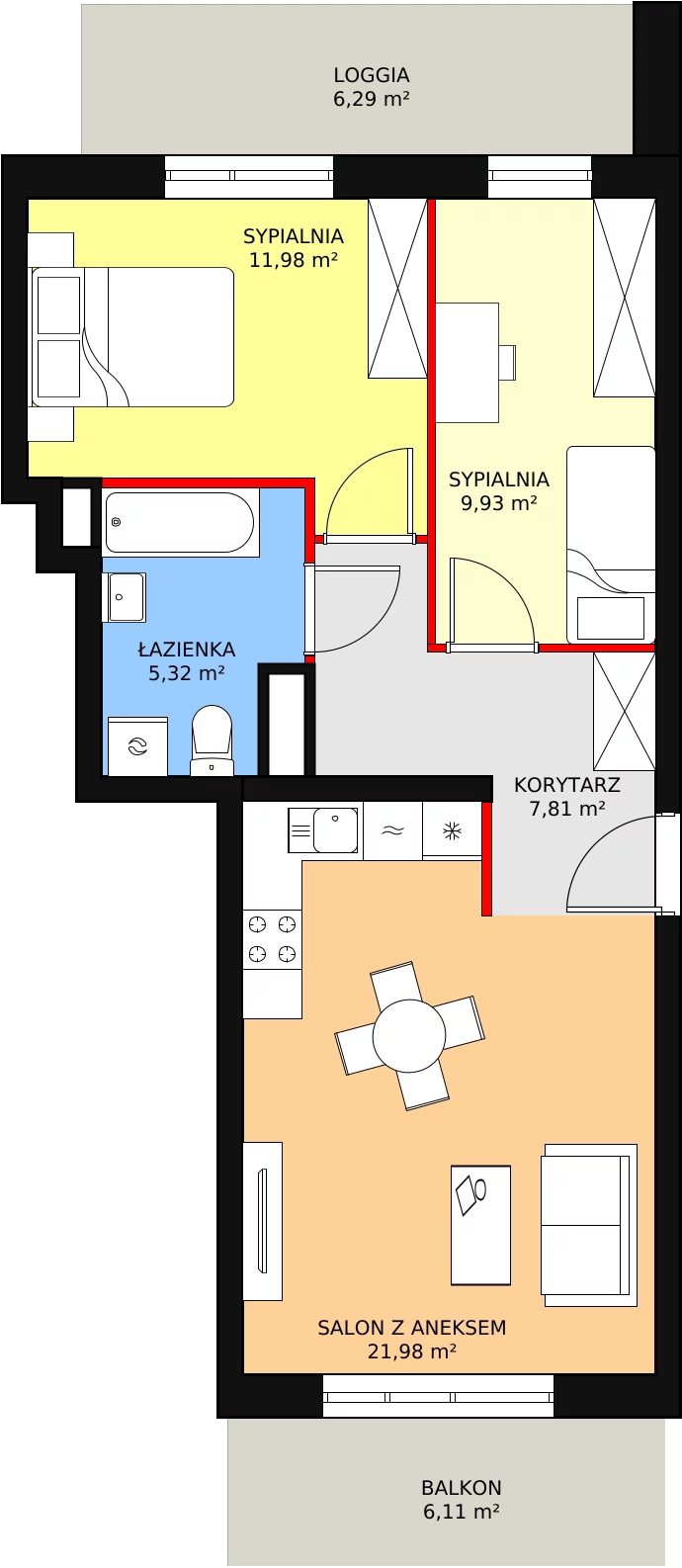 Mieszkanie 57,02 m², piętro 3, oferta nr B4-K3-3-1, Żerniki Na Novo, Wrocław, Żerniki, ul. Maxa Berga