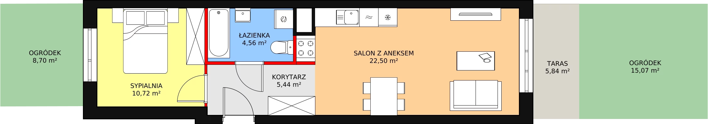 Mieszkanie 43,22 m², parter, oferta nr B5-K1-0-1, Żerniki Na Novo, Wrocław, Żerniki, ul. Maxa Berga