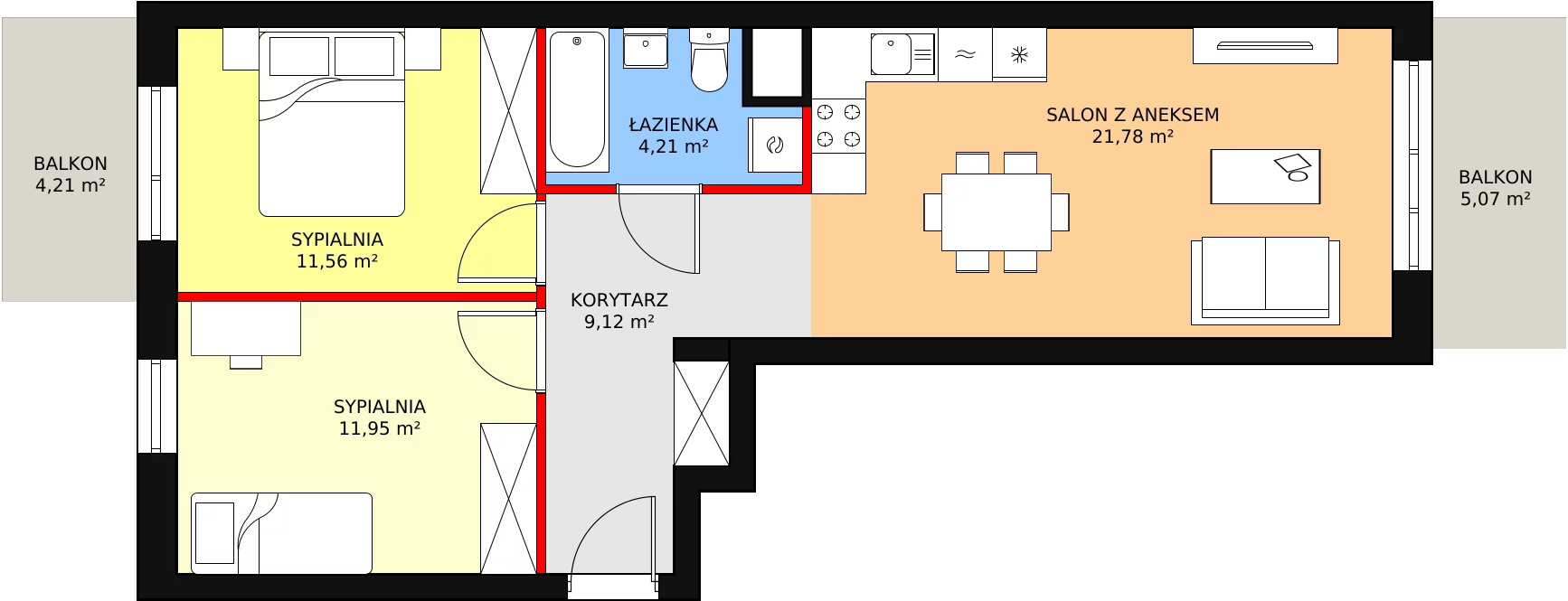 Mieszkanie 58,62 m², piętro 1, oferta nr B5-K1-1-1, Żerniki Na Novo, Wrocław, Żerniki, ul. Maxa Berga