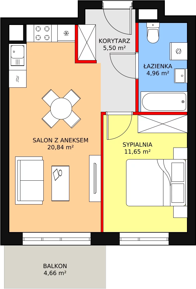 Mieszkanie 42,95 m², piętro 1, oferta nr B5-K2-1-3, Żerniki Na Novo, Wrocław, Żerniki, ul. Maxa Berga