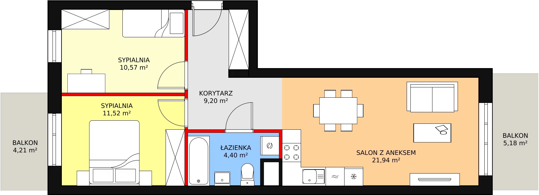 Mieszkanie 57,63 m², piętro 1, oferta nr B5-K2-1-4, Żerniki Na Novo, Wrocław, Żerniki, ul. Maxa Berga