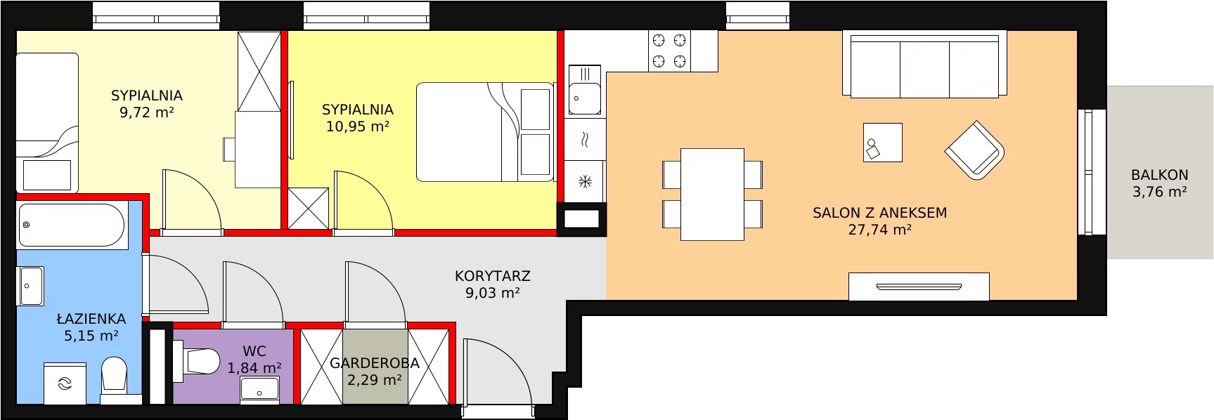 Mieszkanie 66,72 m², piętro 1, oferta nr II-B1.A.M12, Strefa Cegielnia 2, Kraków, Wzgórza Krzesławickie, Zesławice, ul. Gustawa Morcinka