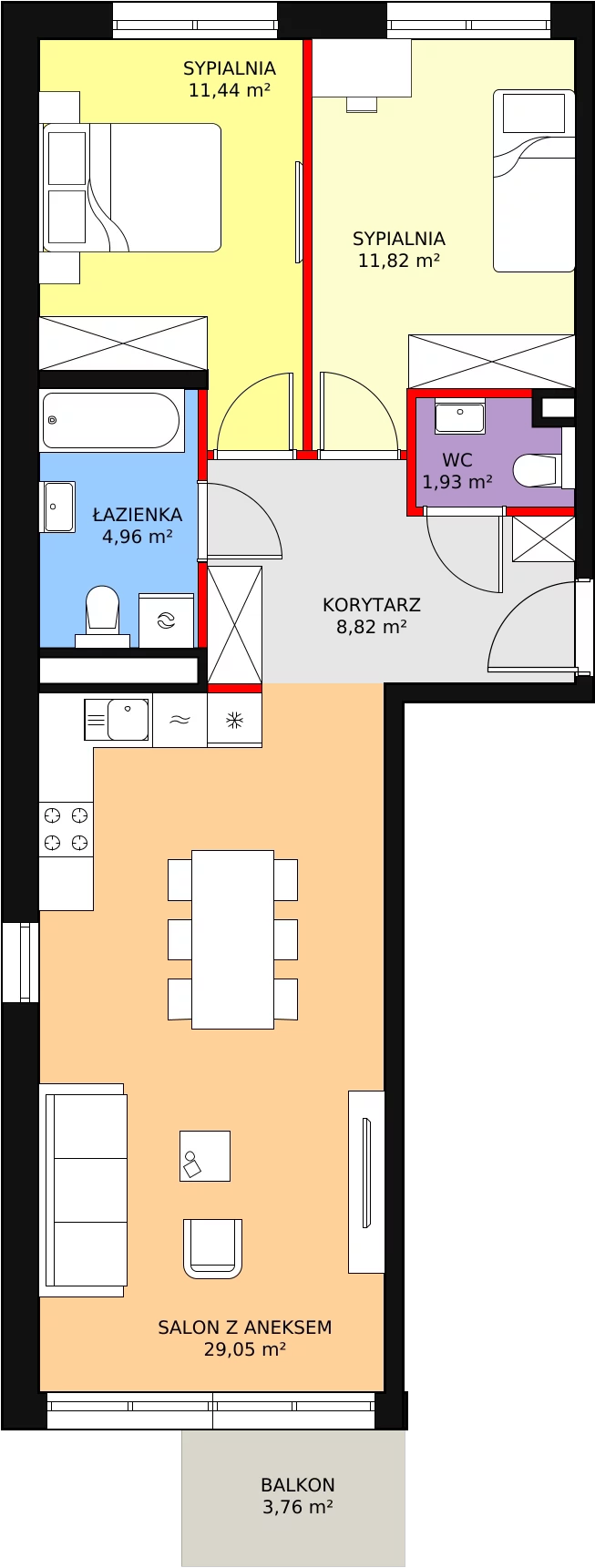 Mieszkanie 68,03 m², piętro 1, oferta nr II-B1.A.M7, Strefa Cegielnia 2, Kraków, Wzgórza Krzesławickie, Zesławice, ul. Gustawa Morcinka