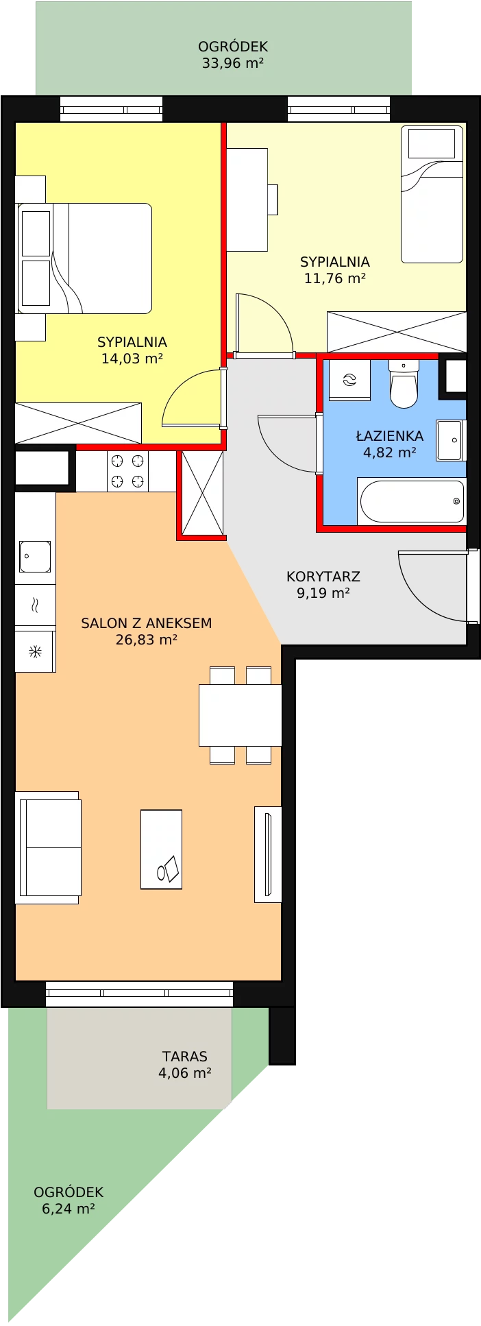 3 pokoje, mieszkanie 66,63 m², parter, oferta nr 1A-0-3, Naramowice Odnova, Poznań, Naramowice, ul. Bielicowa