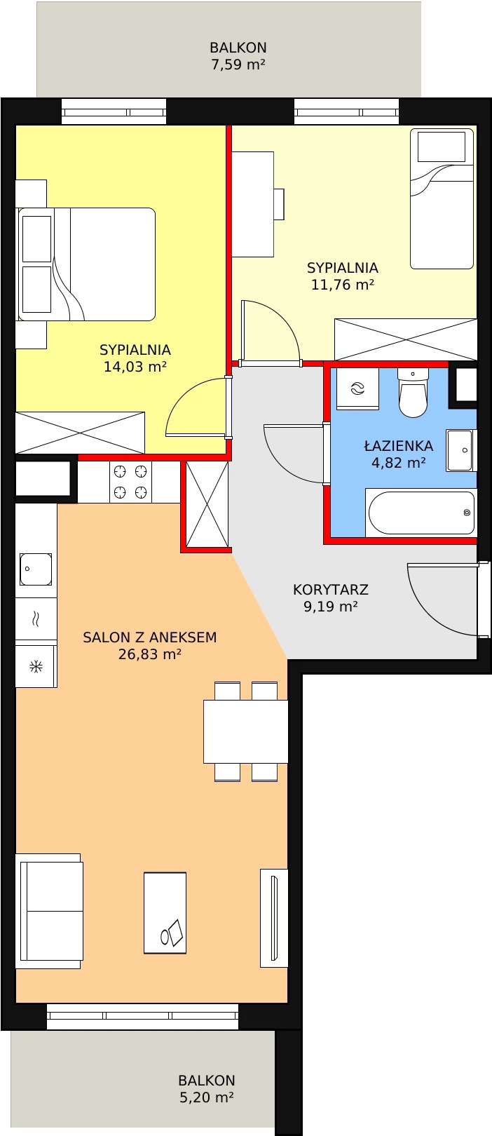 Mieszkanie 66,63 m², piętro 1, oferta nr 1A-1-1, Naramowice Odnova, Poznań, Naramowice, ul. Bielicowa