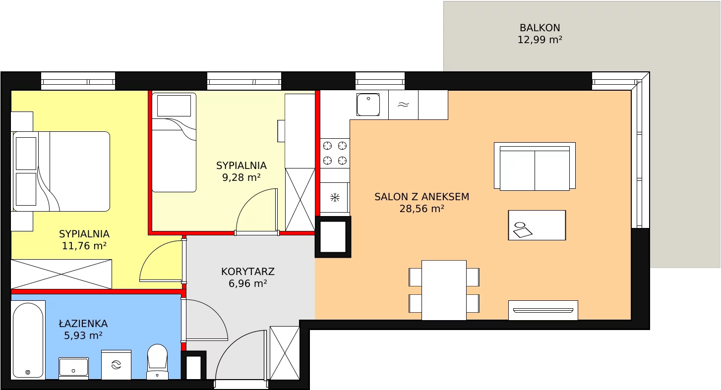 Mieszkanie 62,49 m², piętro 1, oferta nr 1A-1-2, Naramowice Odnova, Poznań, Naramowice, ul. Bielicowa