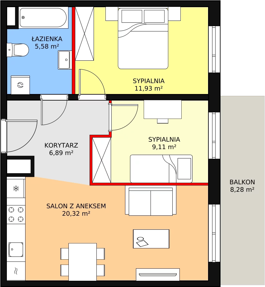 3 pokoje, mieszkanie 53,83 m², piętro 1, oferta nr 1A-1-3, Naramowice Odnova, Poznań, Naramowice, ul. Bielicowa