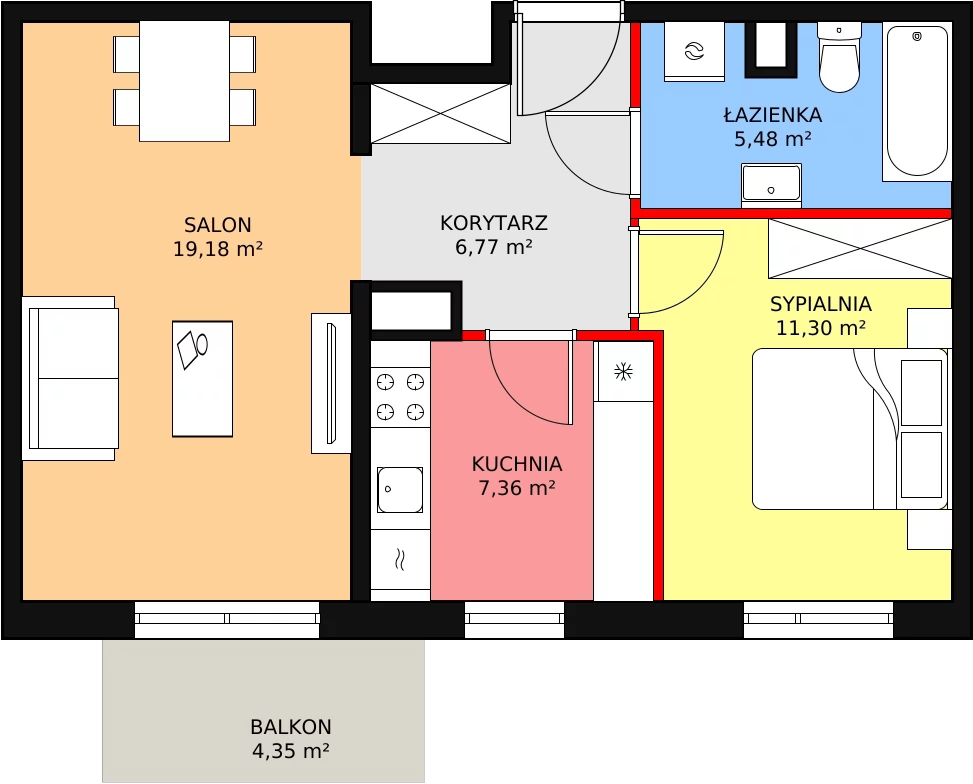 Mieszkanie 50,09 m², piętro 1, oferta nr 1B-1-2, Naramowice Odnova, Poznań, Naramowice, ul. Bielicowa