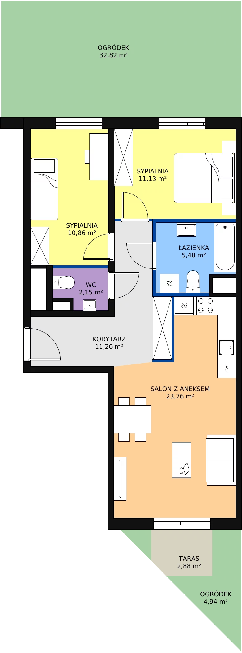 3 pokoje, mieszkanie 64,64 m², parter, oferta nr 1C-0-1, Naramowice Odnova, Poznań, Naramowice, ul. Bielicowa