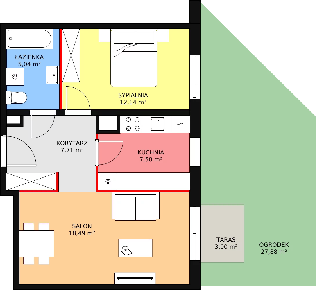 2 pokoje, mieszkanie 50,88 m², parter, oferta nr 1C-0-2, Naramowice Odnova, Poznań, Naramowice, ul. Bielicowa