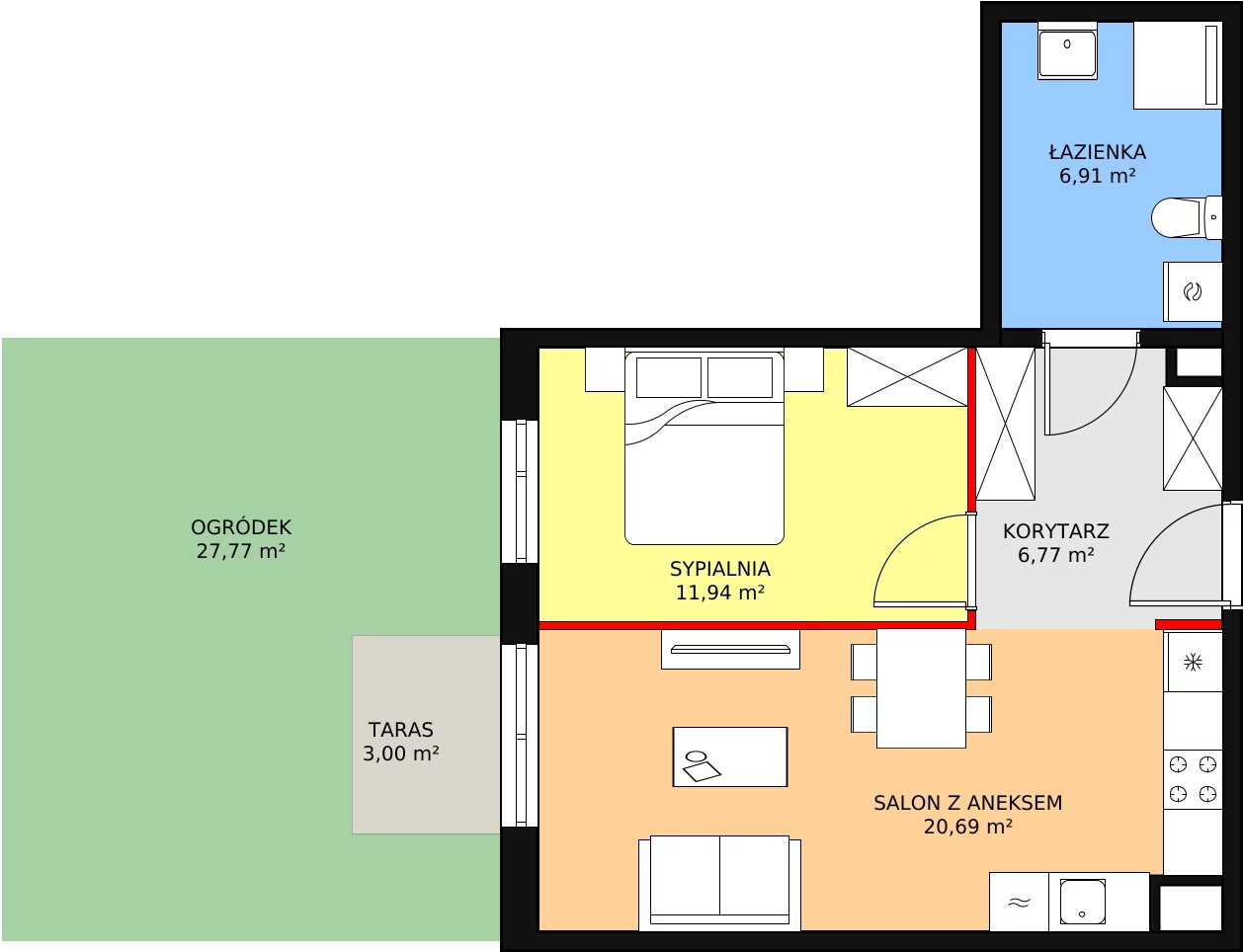 2 pokoje, mieszkanie 46,31 m², parter, oferta nr 1C-0-5, Naramowice Odnova, Poznań, Naramowice, ul. Bielicowa