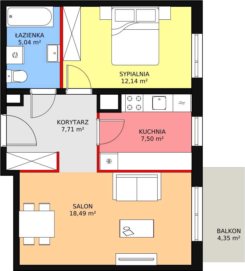 Mieszkanie 50,88 m², piętro 1, oferta nr 1C-1-1, Naramowice Odnova, Poznań, Naramowice, ul. Bielicowa