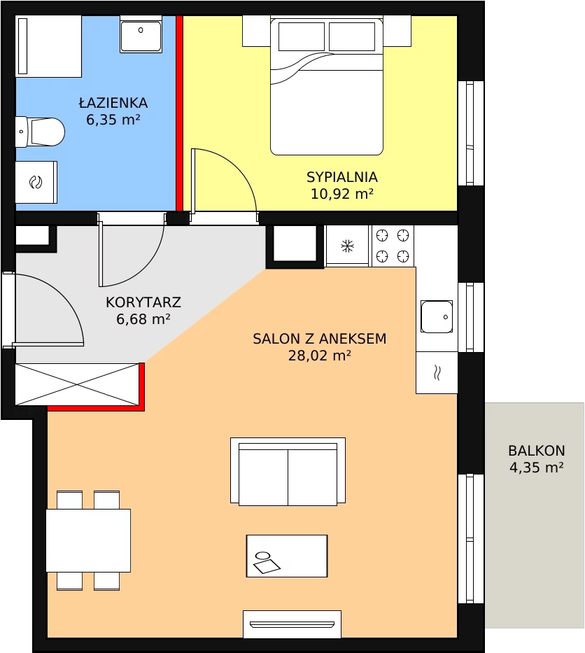 2 pokoje, mieszkanie 51,97 m², piętro 1, oferta nr 1C-1-2, Naramowice Odnova, Poznań, Naramowice, ul. Bielicowa