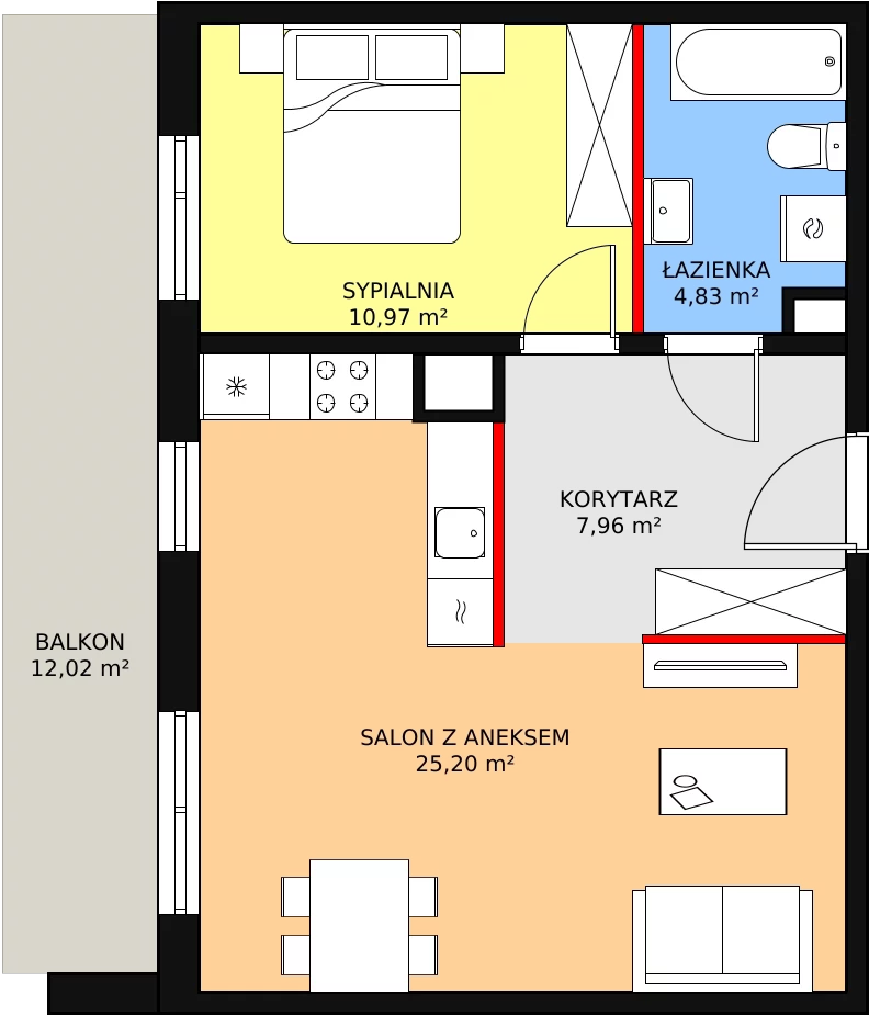 2 pokoje, mieszkanie 48,96 m², piętro 1, oferta nr 1C-1-5, Naramowice Odnova, Poznań, Naramowice, ul. Bielicowa