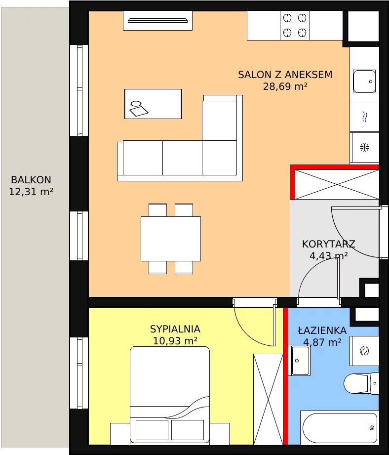 Mieszkanie 48,92 m², piętro 1, oferta nr 1C-1-6, Naramowice Odnova, Poznań, Naramowice, ul. Bielicowa