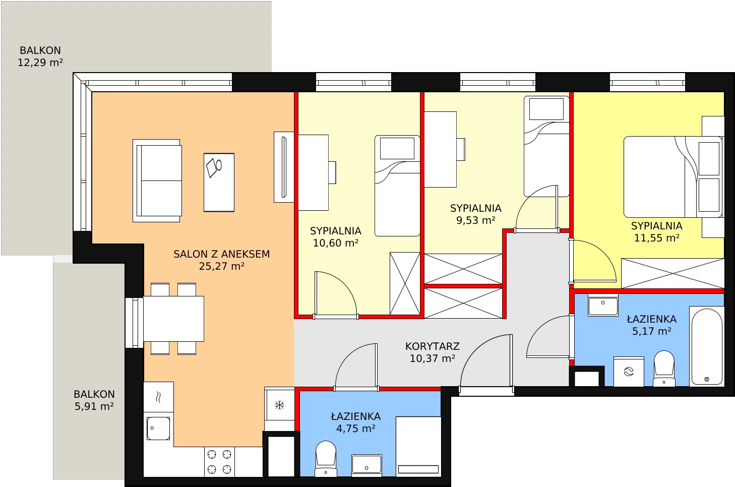 4 pokoje, mieszkanie 77,24 m², piętro 1, oferta nr 1C-1-7, Naramowice Odnova, Poznań, Naramowice, ul. Bielicowa