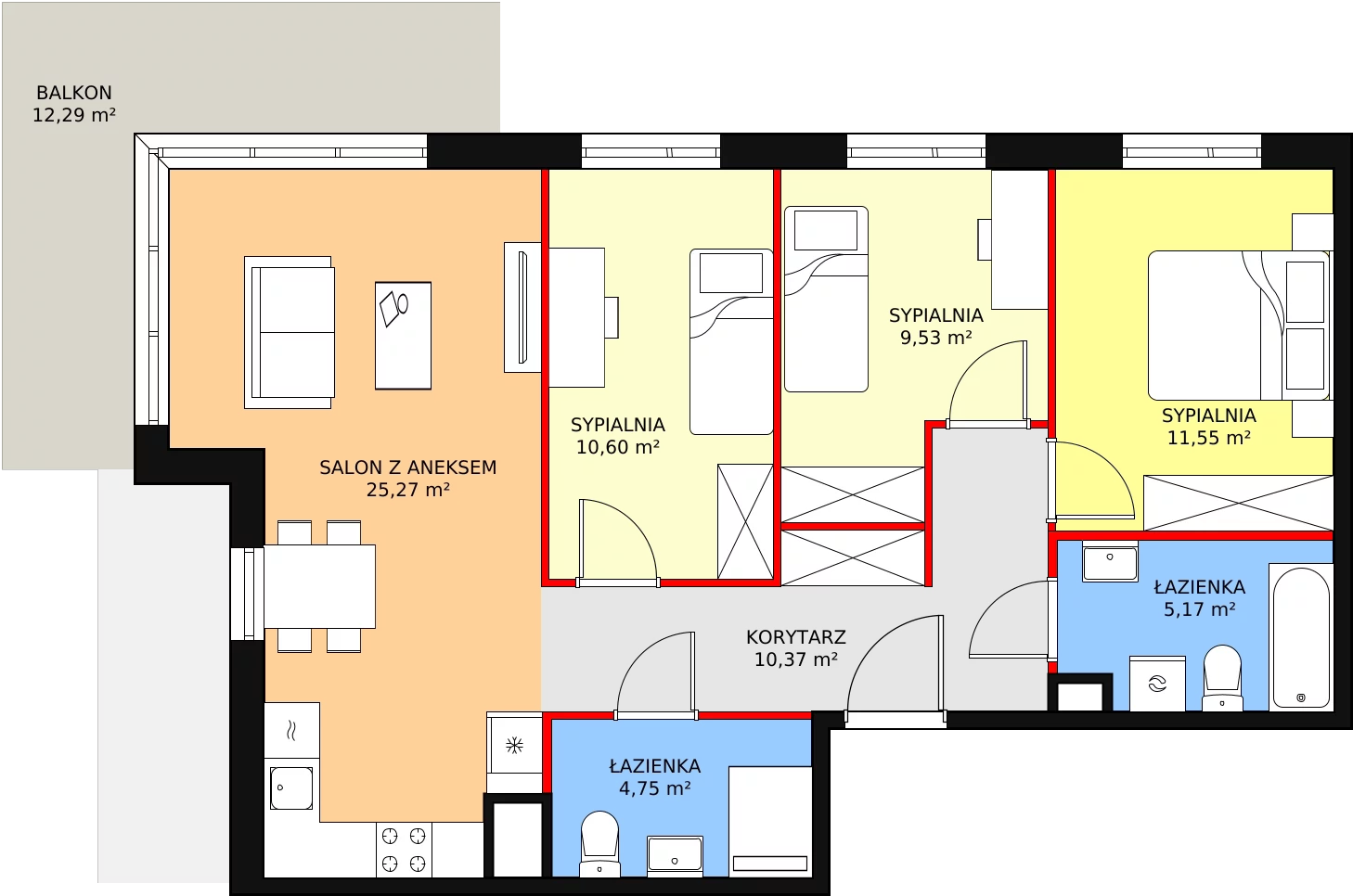 4 pokoje, mieszkanie 77,24 m², piętro 3, oferta nr 1C-3-7, Naramowice Odnova, Poznań, Naramowice, ul. Bielicowa