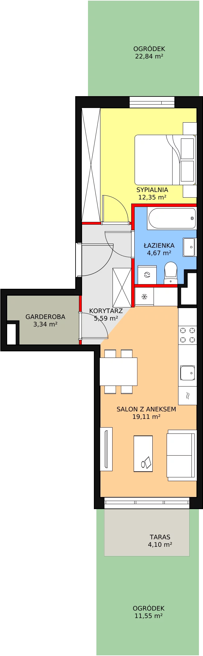 Mieszkanie 45,06 m², parter, oferta nr 1E-0-1, Naramowice Odnova, Poznań, Naramowice, ul. Bielicowa