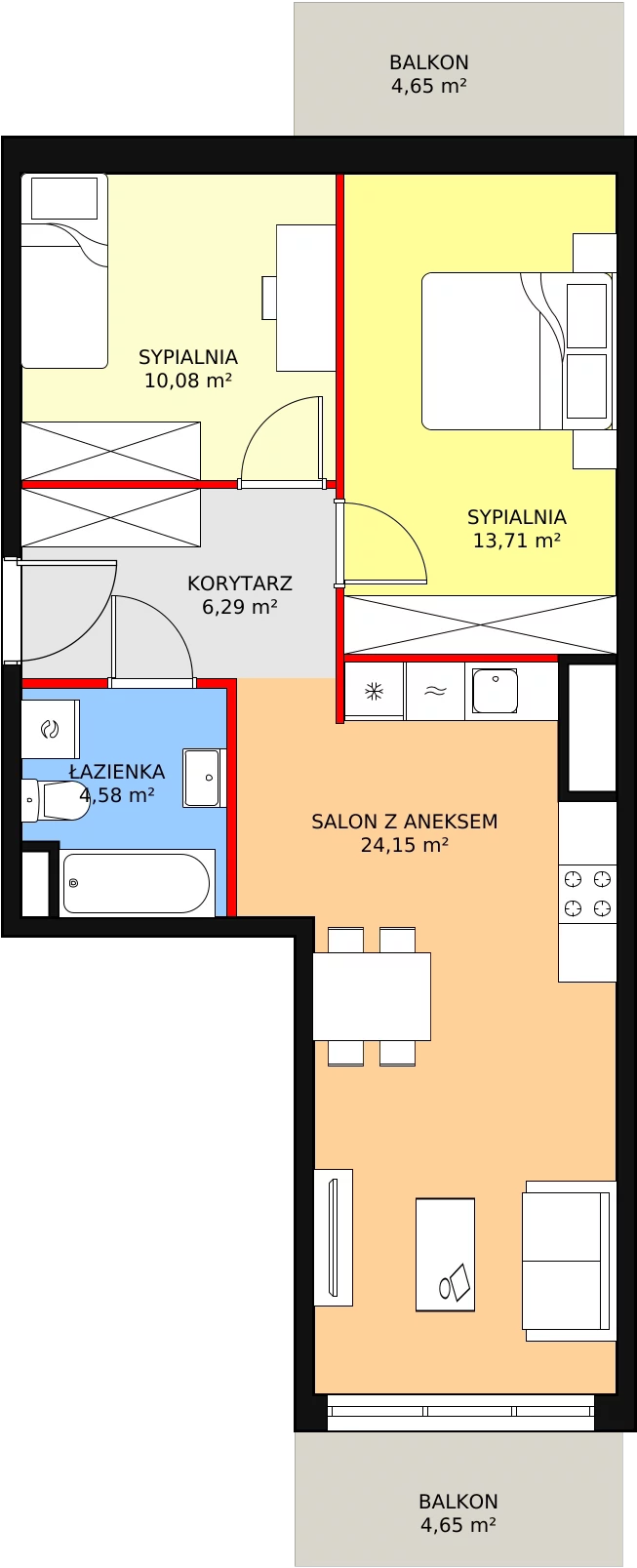 Mieszkanie 58,81 m², piętro 1, oferta nr 1E-1-1, Naramowice Odnova, Poznań, Naramowice, ul. Bielicowa