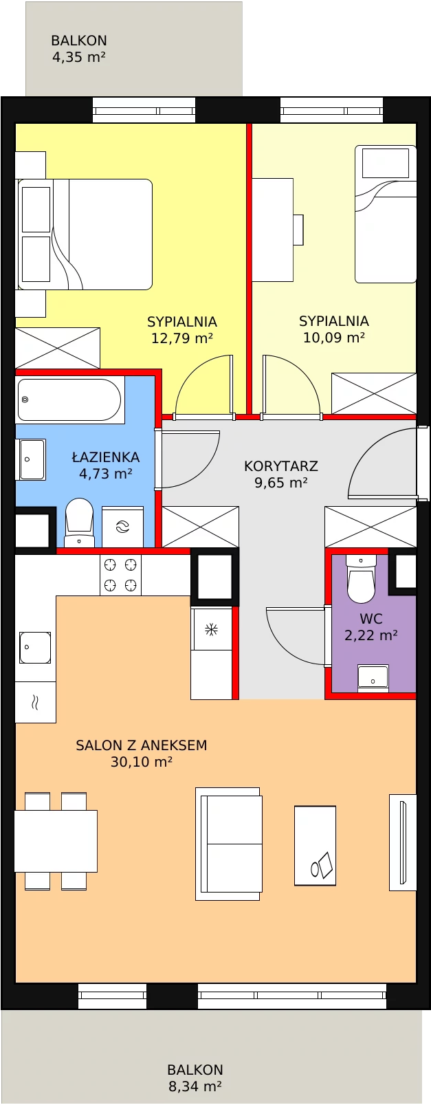 Mieszkanie 69,58 m², piętro 1, oferta nr 1E-1-3, Naramowice Odnova, Poznań, Naramowice, ul. Bielicowa