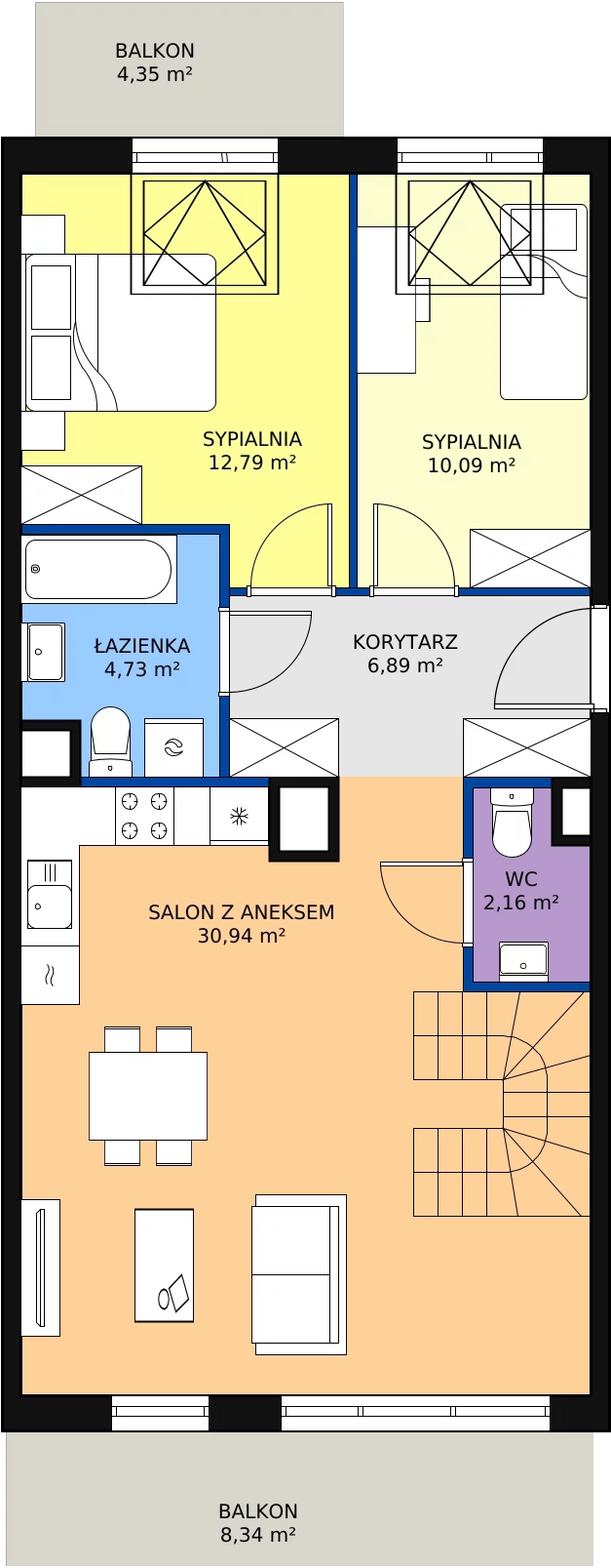 3 pokoje, mieszkanie 86,30 m², piętro 4, oferta nr 1E-4-3, Naramowice Odnova, Poznań, Naramowice, ul. Bielicowa