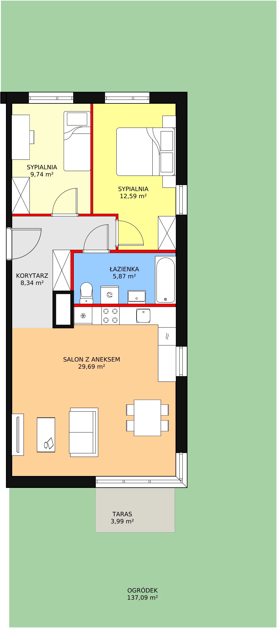 Mieszkanie 66,23 m², parter, oferta nr 1F-0-1, Naramowice Odnova, Poznań, Naramowice, ul. Bielicowa