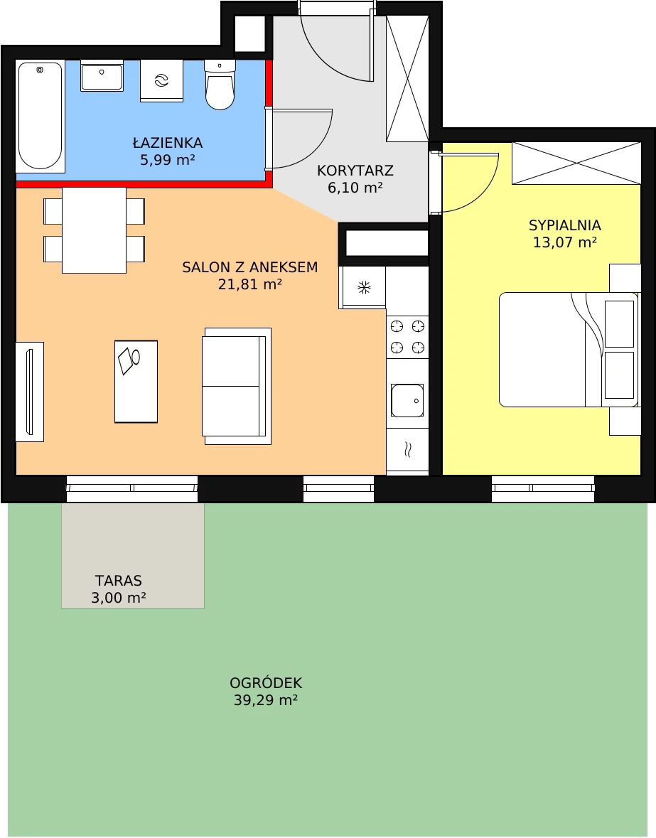 Mieszkanie 46,97 m², parter, oferta nr 1F-0-2, Naramowice Odnova, Poznań, Naramowice, ul. Bielicowa