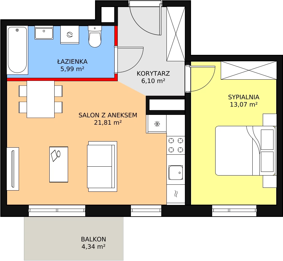 Mieszkanie 46,97 m², piętro 1, oferta nr 1F-1-2, Naramowice Odnova, Poznań, Naramowice, ul. Bielicowa