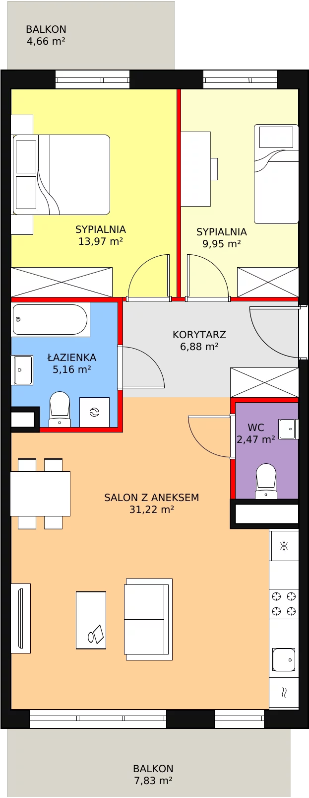 Mieszkanie 69,65 m², piętro 1, oferta nr 1F-1-3, Naramowice Odnova, Poznań, Naramowice, ul. Bielicowa