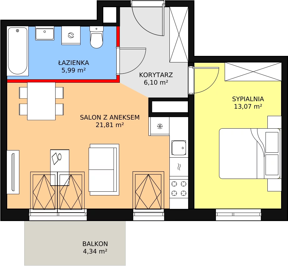 Mieszkanie 46,97 m², piętro 4, oferta nr 1F-4-2, Naramowice Odnova, Poznań, Naramowice, ul. Bielicowa