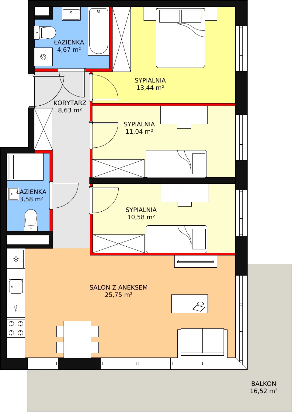 4 pokoje, mieszkanie 77,69 m², piętro 1, oferta nr 2A-1-1, Naramowice Odnova, Poznań, Naramowice, ul. Bielicowa